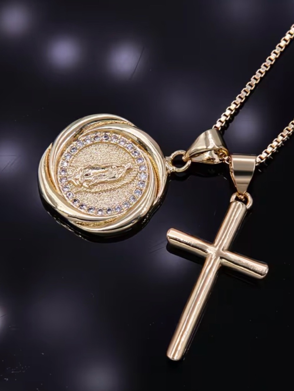 Cross and Medallion Pendant Necklace - Women's